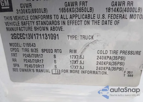 2007 Chevrolet Silverado 1500 Classic Ls из США, поврежденный, VIN 2GCEC13V171131091